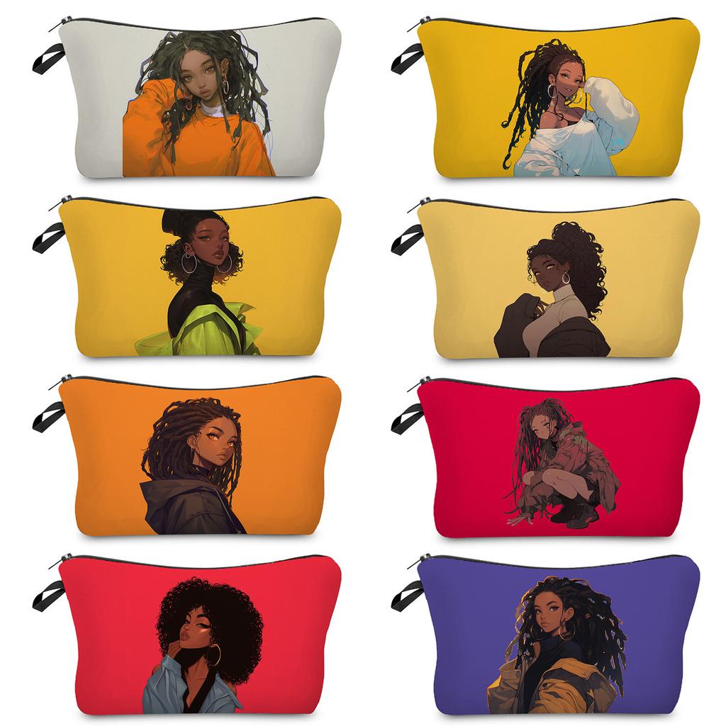 Women Dirty Braided Black Girl Print Cosmetic Bag Toiletries Organize Travel Storage Case 6848