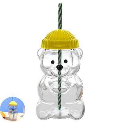 2Pcs Bear Shaped Tumbler with Lid & Straw Cute Leak-Proof Cup for Kids Adults Plastic Cold Drink Cup for Smoothie And Iced Coffee