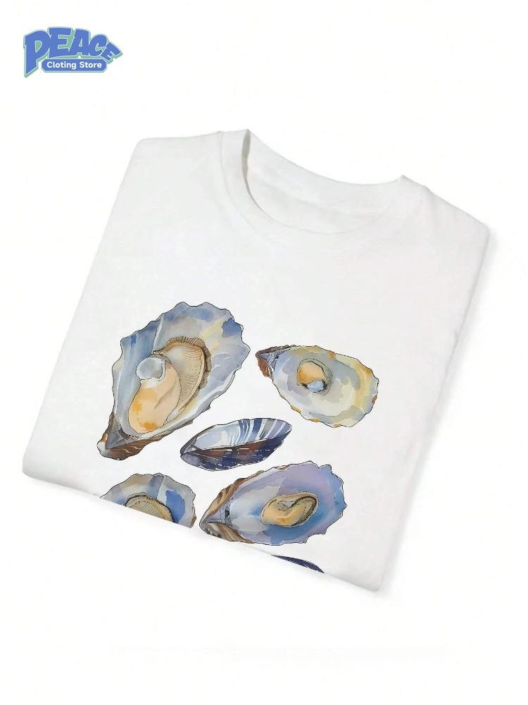 Retro Skal Pärltryckta Herr- och Dam-T-shirts Bekväm 100% Bomulls-T-shirt Sommarmode Vardagliga Kortärmade Pendlar-Tees