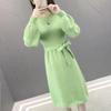 Women Autumn Long Sleeve Knitted Sweater Dress Winter Solid Color Lantern Sleeve Elegant Dresses