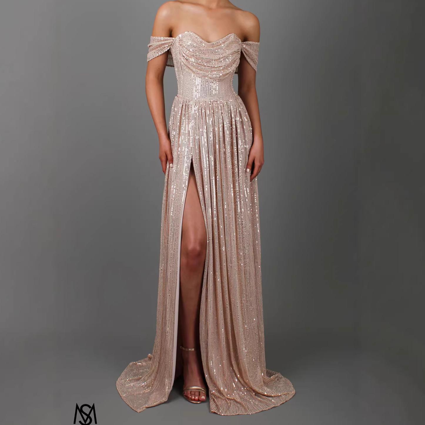 

Банкетное платье платье инс блестящее большое платье юбка топ-труба сексуальное модное платье с разрезом S шампанского