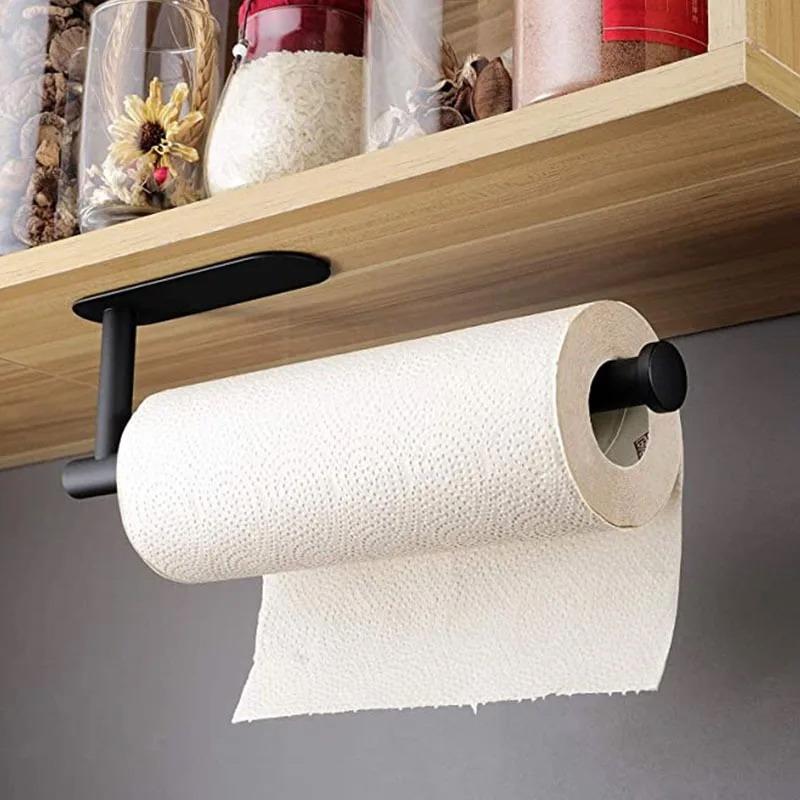 1Pc Punch-Free Self-Adhesive Wall-Mounted Paper Tissue Rack Suitable For Kitchen Bathroom Under Cabinet Sink Cling Film Storage