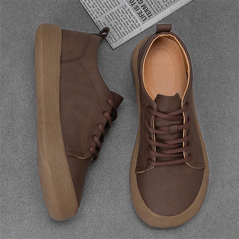 Fashion Mens Casual Shoes Breathable Lightweight Leather Shoes Comfortable Work Shoes Lace-up Walking Sneakers Classic Men Boots