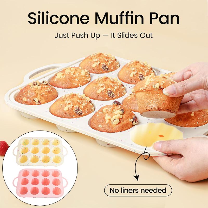 Stampi per muffin in silicone per cottura con telaio rinforzato in metallo, 12 stampini misura standard antiaderenti in silicone per cupcake