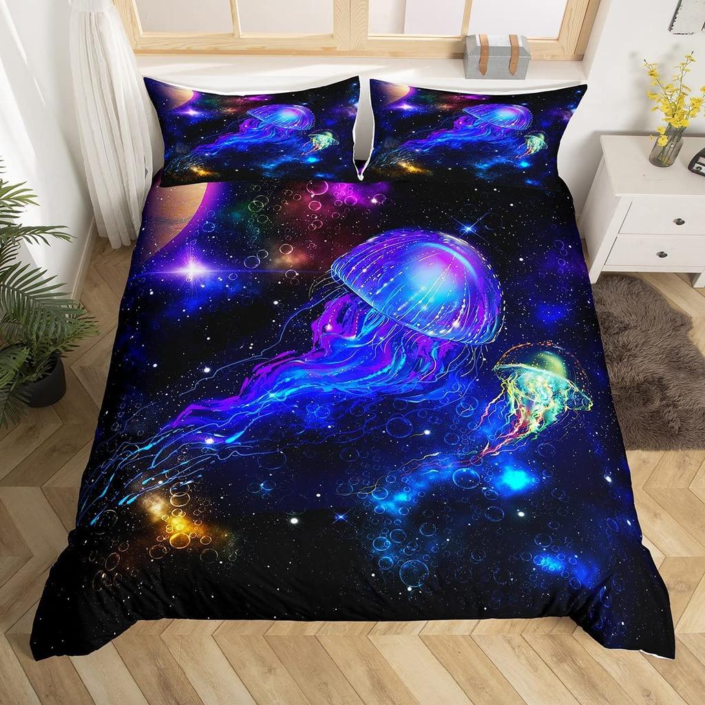Teal Comforter Cover Set King Size Ocean Decor,Jellyfish Duvet Cover Bedding Set Ocean Bedroom Decor Quilt Cover 1 Pillowcase
