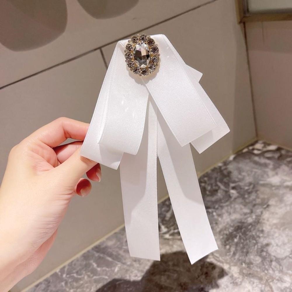 Crystal Rhinestone Ribbon Bowtie Brooch Fabric Bow Tie Brooches  Dress Shirt Accessories