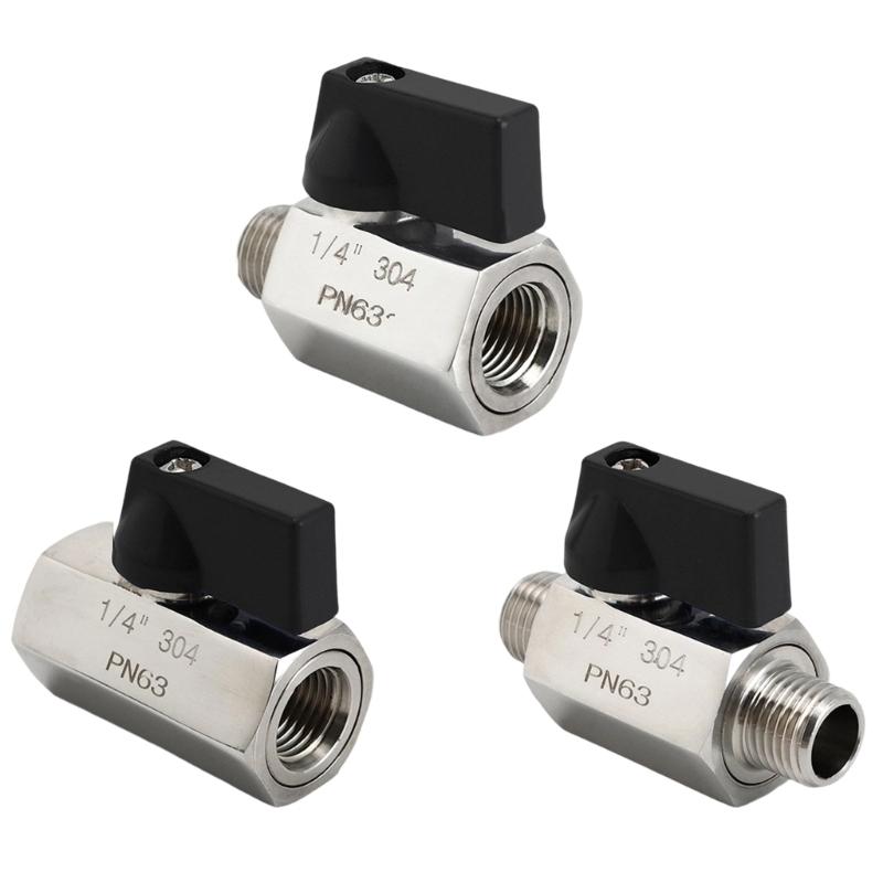 Multipurpose Temperature Resistant 304 Stainless Steel 1/4" Miniature Ball Valves Compact Size Threaded End Connection