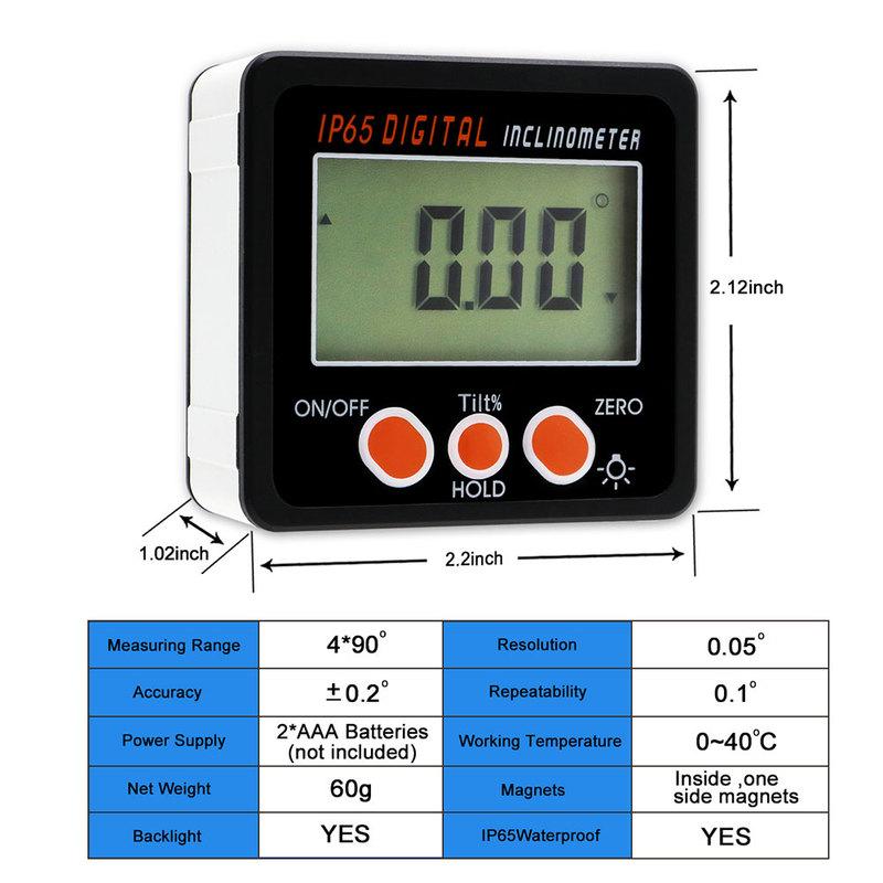 SHANHR IP65 Digital Level Protractor Inclinometer Magnetic Level Angle Meter Angle Finder Level Box Digital Angle Gauge