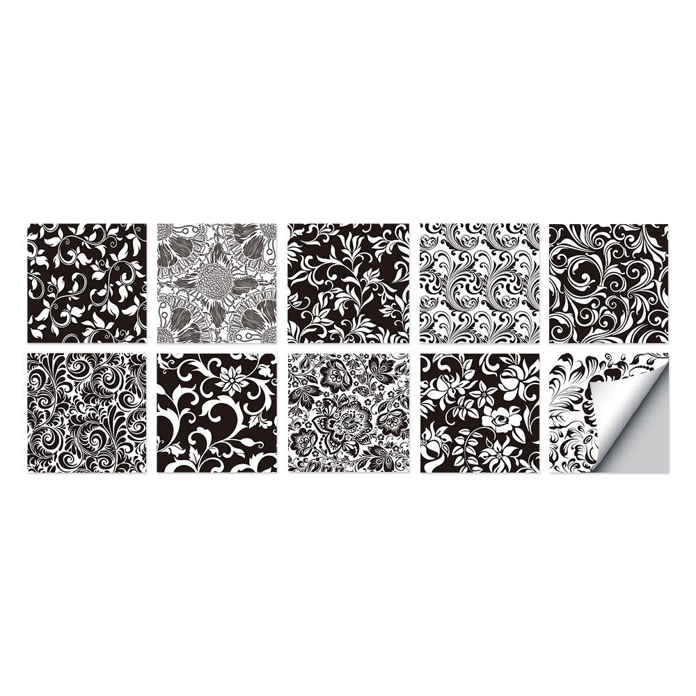 10-Pack European Style Floral Tile Wall Stickers for Living Room and Bathroom - Self-Adhesive PVC Crystal Film