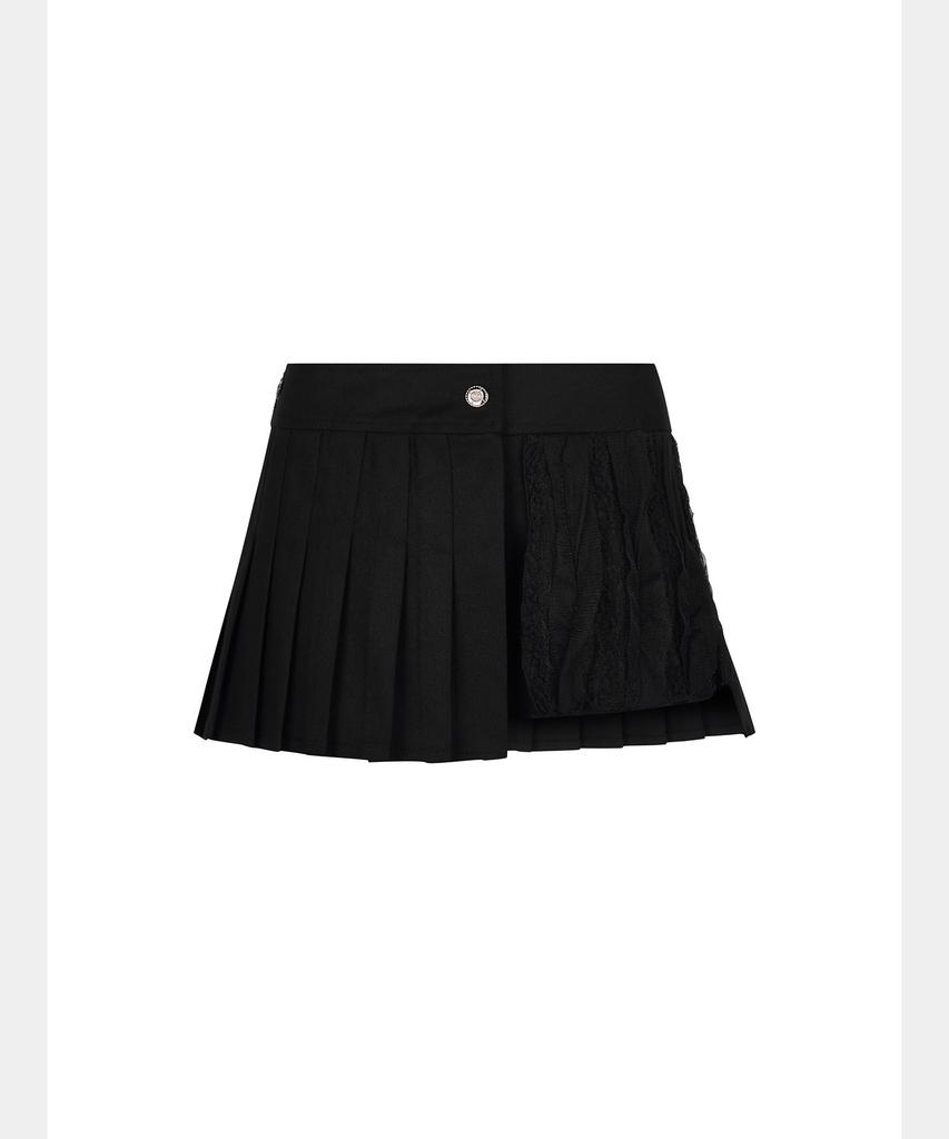 Soea Wrap Pleats Lace Skirt Pants (Black)