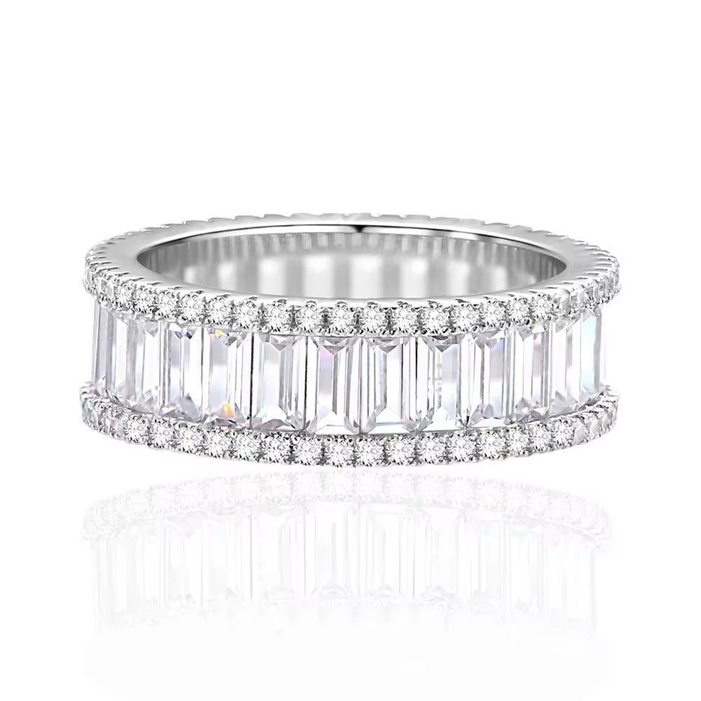 

New Rectangular Mosaic Created Moissanite Diamond 925 Silver Engagement Rings for Women Wedding Fine Jewelry 5 серебряный