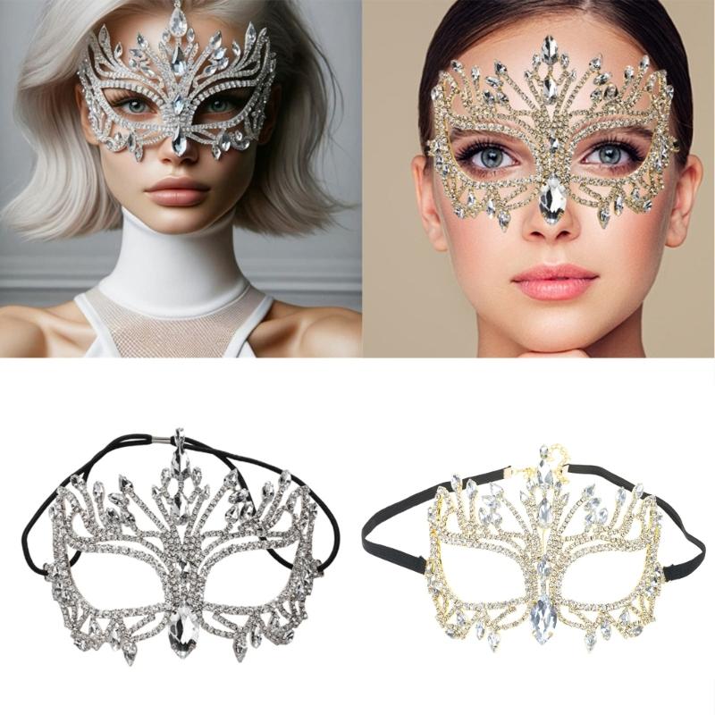 Rhinestones Masquerade Mask Half Face Mask Halloween Costume Accessories for Men Women Masquerade Halloween Cosplay