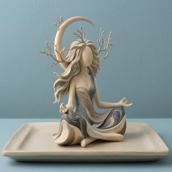 Accenti Minimalisti per Interni Statua in Resina Dea della Luna Meditazione, Statuetta Yoga Zen, Elegante Ornamento Unico in Argilla per Scrivania per la Casa