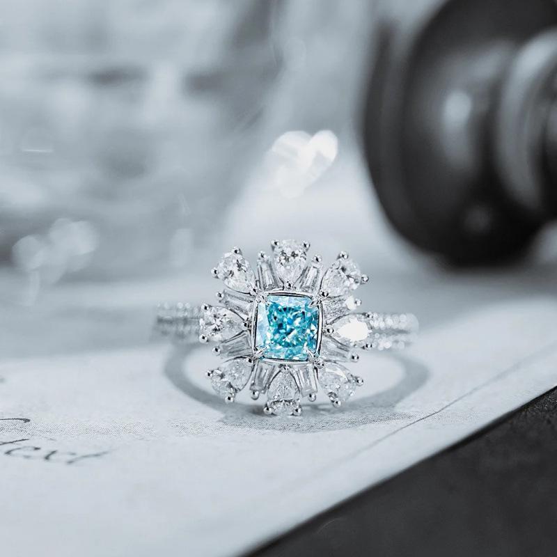 Designer High-End Sapphire Luxury Ring for Women - Versatile Temperament with High Carbon Diamond Adjustable