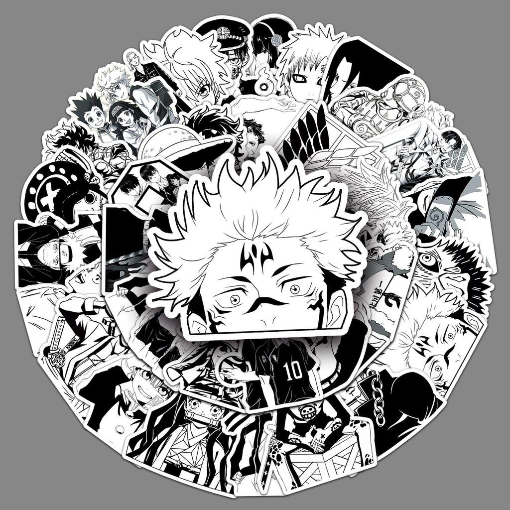 50-Piece One Piece Anime Stickers: Black & White Waterproof Cartoon Graffiti for Phones & Luggage