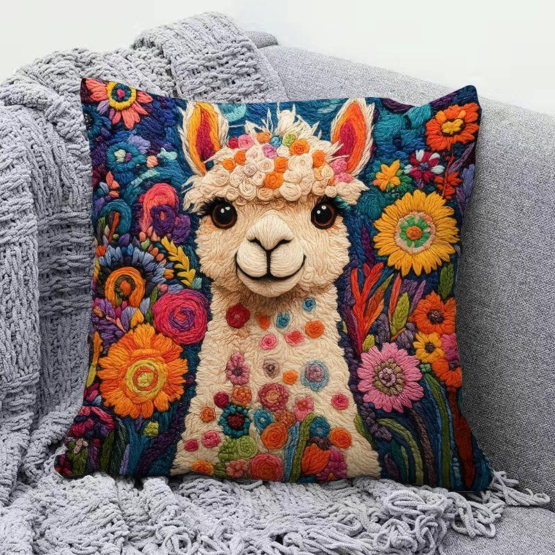 Schattig Alpaca Print Kussen Zacht Taillekussen Woonkamer Bank Decor Koets Kussensloop Huis Decoratief Lang Rechthoekig K... Peach skin 18*18(CM)-1Pcs