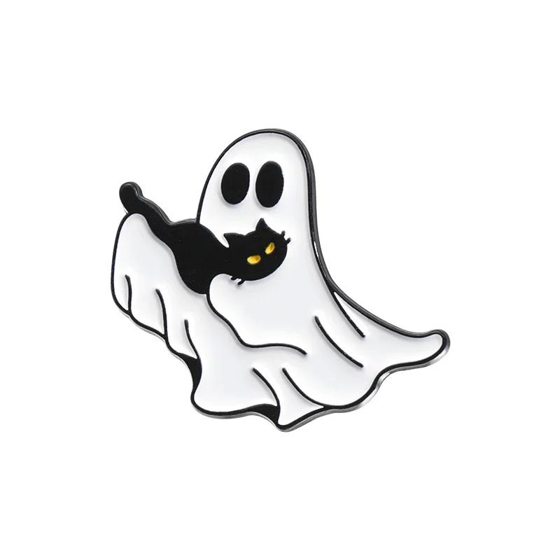 Halloween Punk Ghost Collected Enamel Pin Custom Spooky Boo With Black Cat Brooches Clothes Lapel Badge Jewelry Gift for Friends