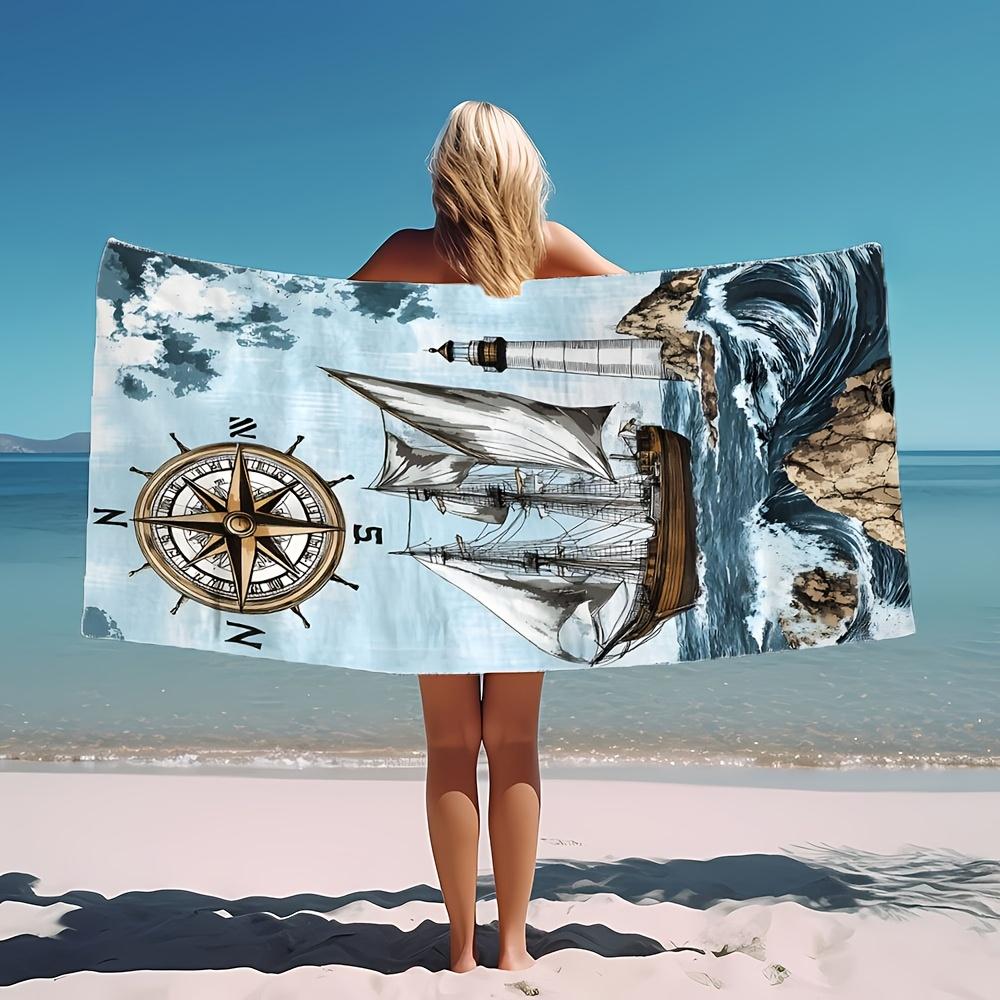 1pc Modern Style Nautical Ship Design Beach Towel, Large Summer Beach Blanket for Pool Parties, Swimming, Camping, Travel