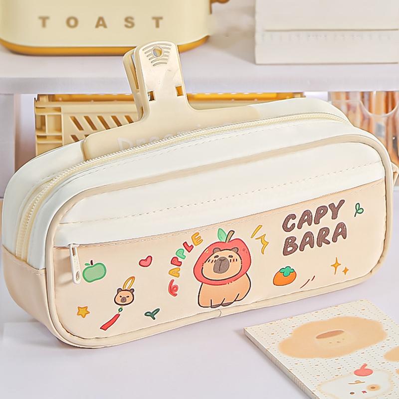 Cute Capybara Pen Bag Large Capacity Cartoon Prints Pencil Case Dust-Proof Stationery Storage Bag Students