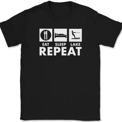 Eat Sleep Lake Repeat T-Shirt Funny Vacation Weekend Boating Gift Tee