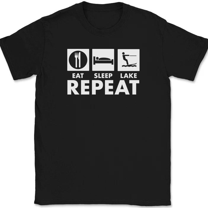 Eat Sleep Lake Repeat T-Shirt Funny Vacation Weekend Boating Gift Tee