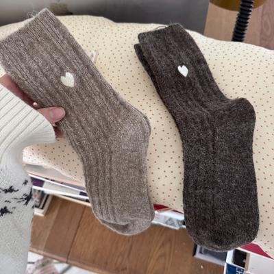 Ladies Winter New Thickened Love Embroidered Wool Drum Pile Socks