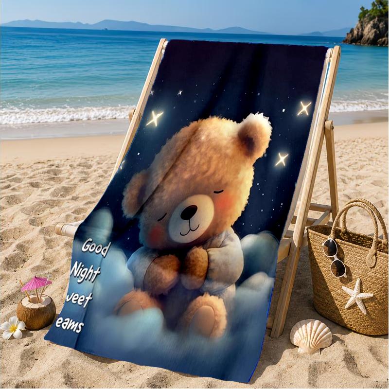 Teddy Bear Night Sky Beach Towel, Microfiber Beach Towel, Perfect For Pool, Beach, Travel, Home Decor Beach Party Fan Gifts