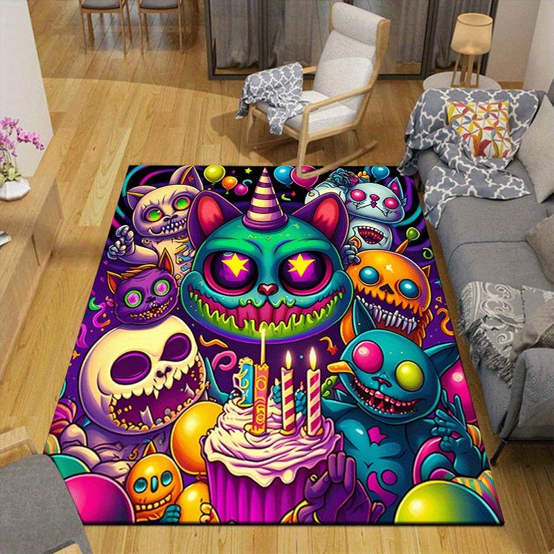 1pc Scary Cat Design Indoor Area Rug - Soft, Anti-Slip, and Durable Gaming Room Decor for Bedroom