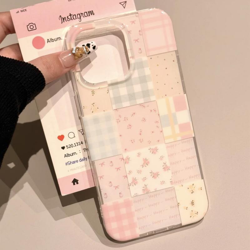 Palace grid splicing floral iPhone16/17promax mobile phone case for Apple 15 white background imd14/Air case