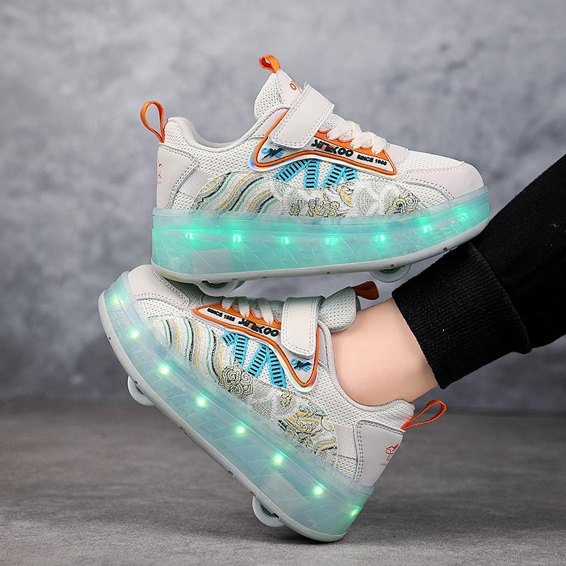 TUINANLE Rollschuhe mit vier Rädern, Laufschuhe für Jungen und Mädchen, können laufen, rutschen und schrumpfen, Blinklichter für Schüler