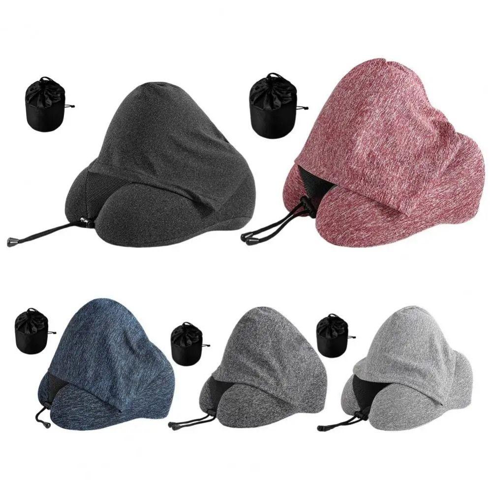 Adjustable Drawstring Hooded Travel Pillow Removable Travel Neck Cushion  Car Trips