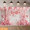 2D Printing Pink Bow Curtain Backdrop, Wedding Valentine's Day Party Background