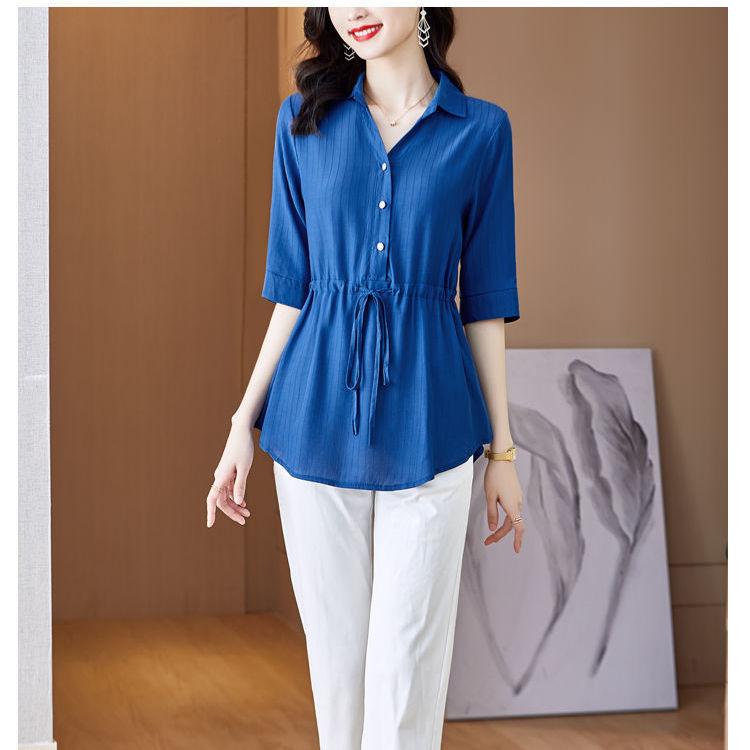 Top Estivo a Mezza Manica con Cinturino in Vita Larga, Camicia Corta a Manica Larga in Chiffon da Donna