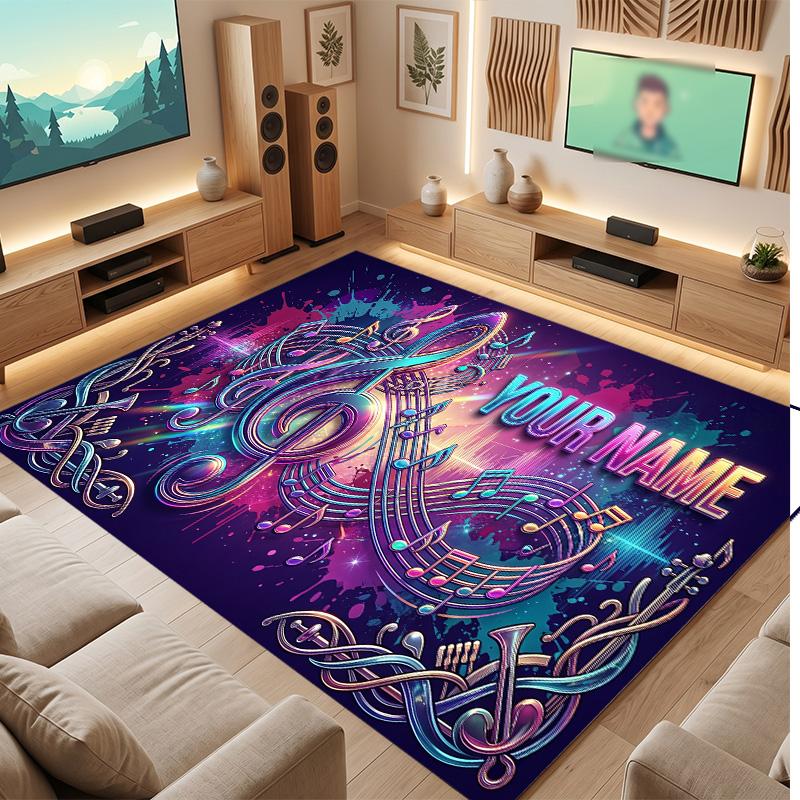 Music Theme Soft Crystal Velvet Rug Custom Name & Text Print Non Slip Floor Rug for Bedroom Living Room