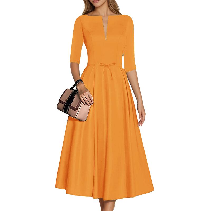 

ZANZEA Женское повседневное элегантное платье с V-образным вырезом, летнее, с рукавом до локтя 3XL оранжевый