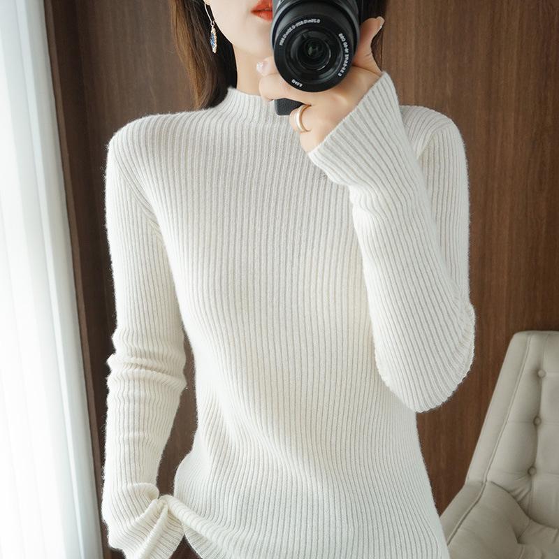 

2021 autumn and winter new knitted sweater women s semi-turtleneck short long-sleeved slim-fitting and thin knitted bottoming sweater S