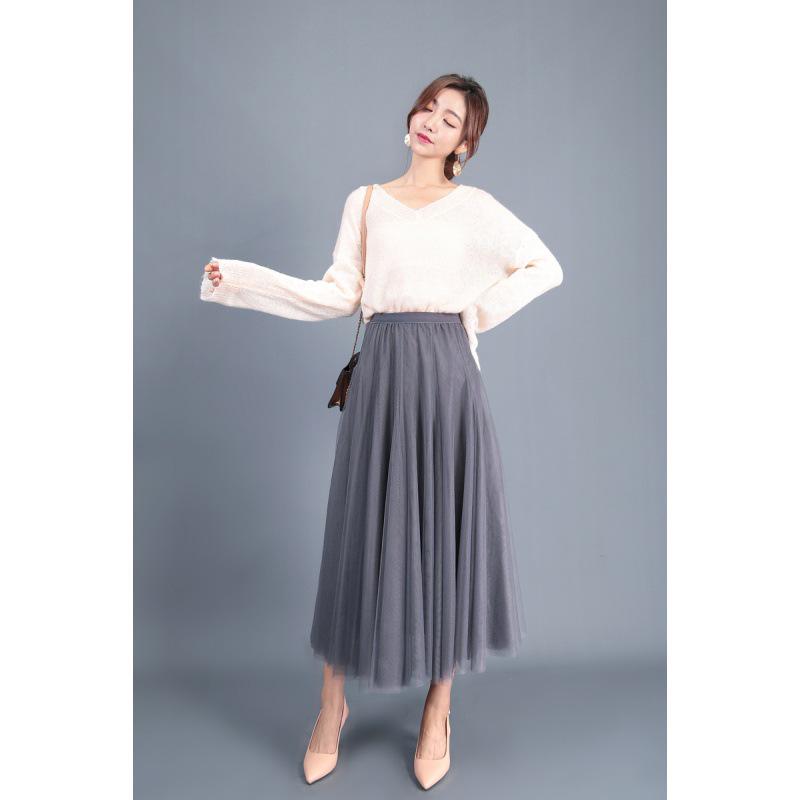 Elegant A-Line Pleated High Waist Mesh Skirt - Autumn Collection for Women