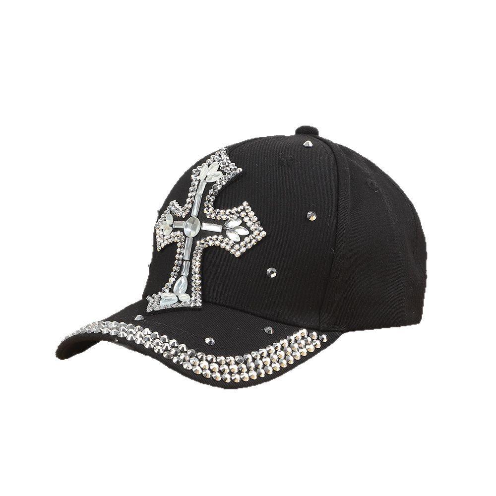 Cross-Border New Oversized Denim Baseball Cap Sparkling Diamonds Crow Heart Design Good-Looking Affordable Direct Manufacturer