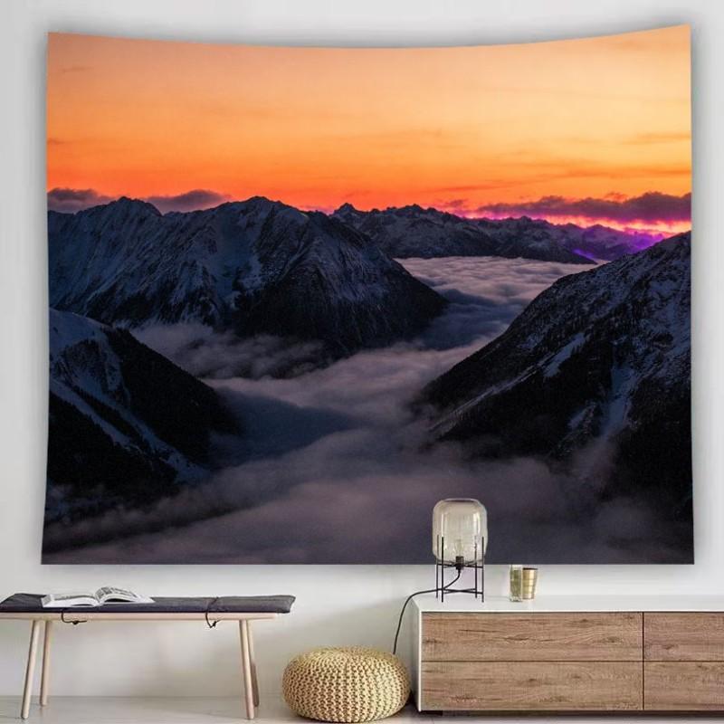 Sunset Snow Mountain Landscape Tapestry Sea of Clouds Nature Scenery Wall Hanging Aesthetic Decor Bedroom Living Room