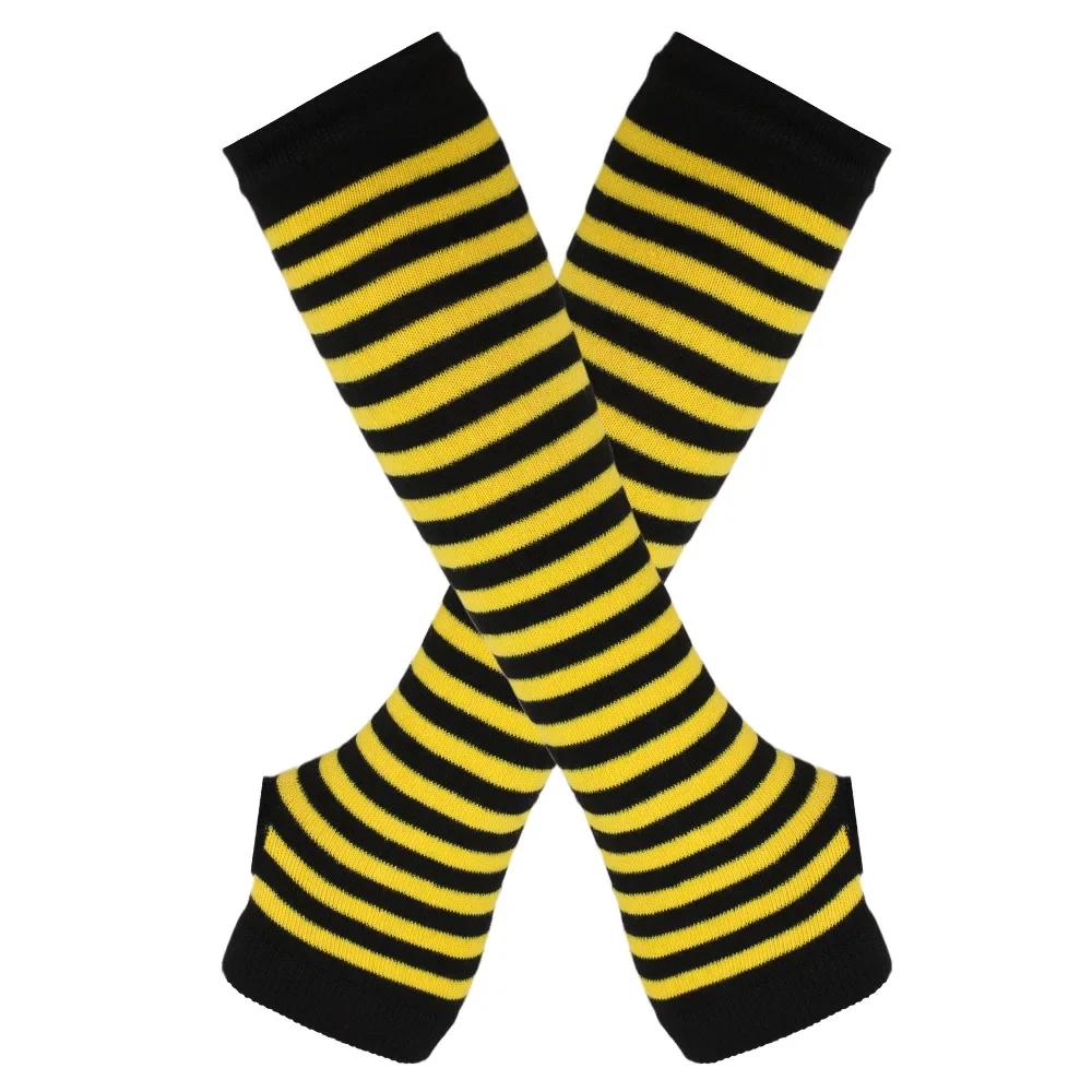 New Fashion Long Glove Arm Cover Classic Pink Black and White Striped Fingerless Elbow Gloves Warmer Knitted Long Wristband