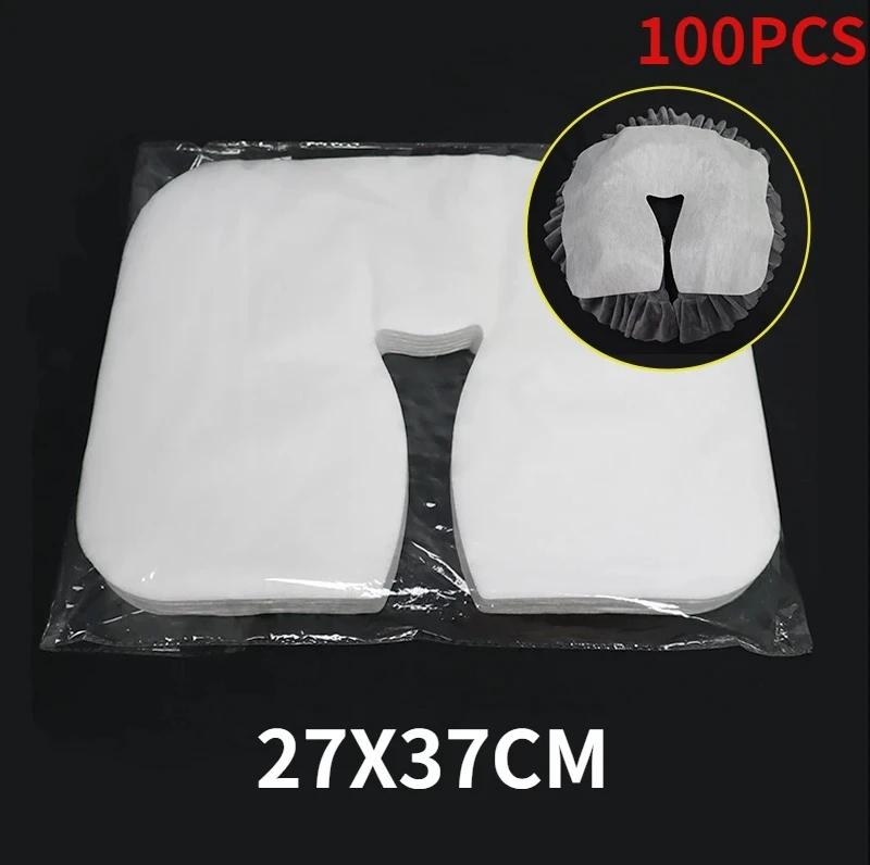 50 Pcs/pack Headrest Covers Fitted Disposable Massage Face Rest Cradle Covers White Color U-shaped Pillowcase Elastic Non-woven