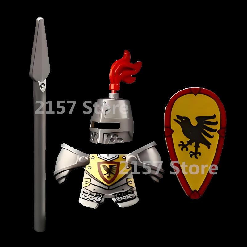 Medieval Castle Soldier Action Figures Building Block Dragon Anime Knight Accessory Warhorse Militia Helmet Shield Toy Gift S015
