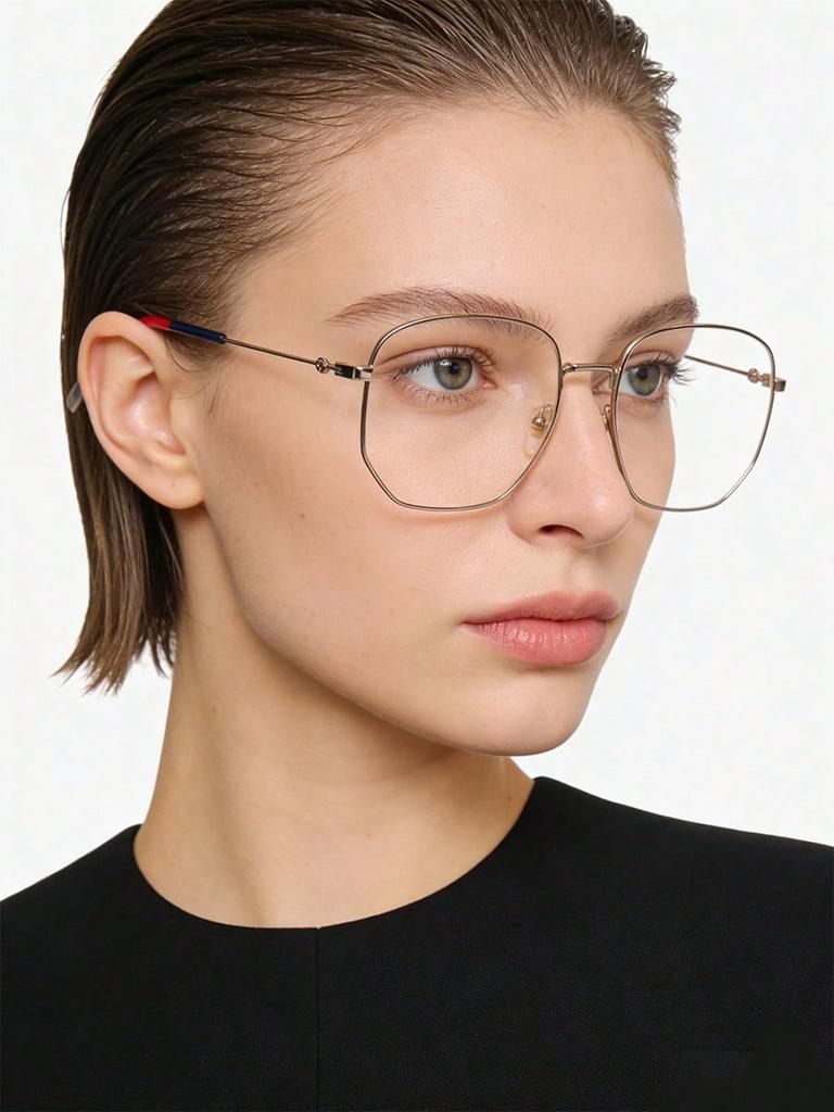 Gucci GG0396O-002 Gold Square Eyeglass Frames with Web Stripe Temples