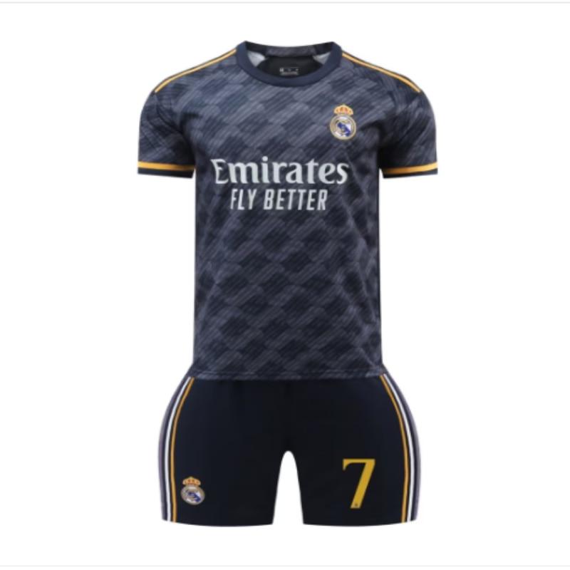 Dětský fotbalový dresový set Real Madrid Ronaldo, Černý, Polyesterový fotbalový komplet pro mladistvý trénink a zápas