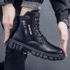 Men's English style motorcycle black men's boots autumn high top tide boots short casual leather boots H574