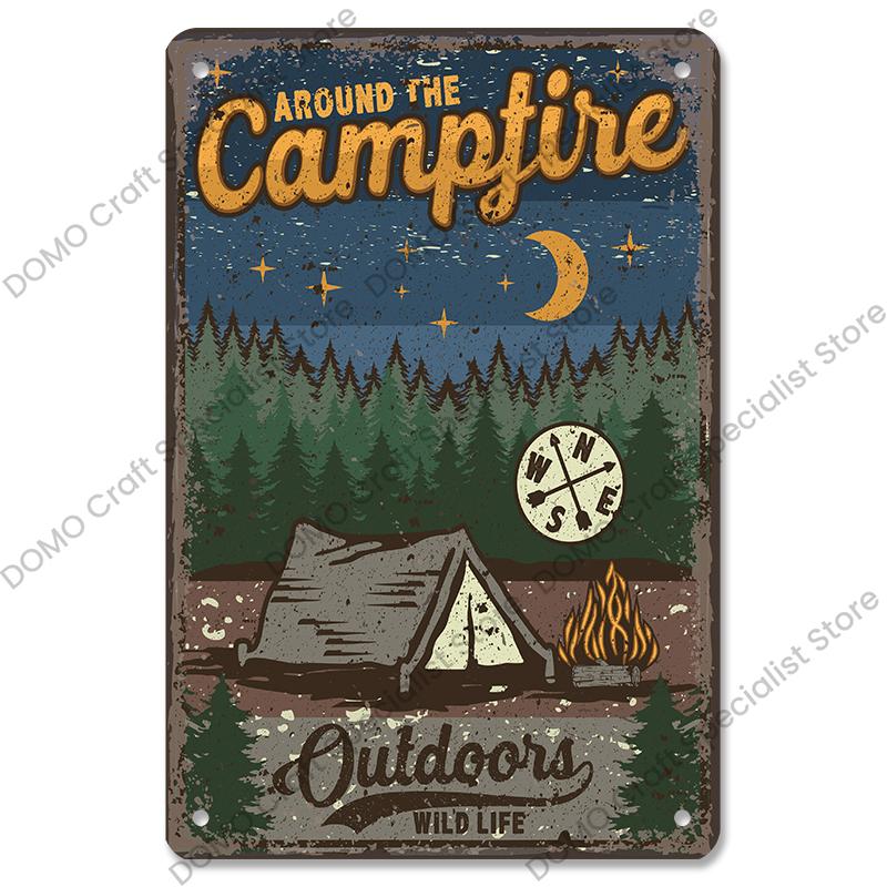 Camping Abenteuer Plaketten Vintage Metall Platte Berg Reise Campervan Touren Retro Metall Zeichen Wand Dekor Reise Club Camping Autos