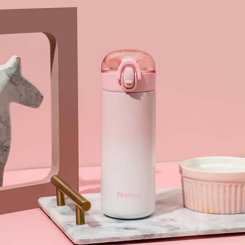 Portable Stainless Steel Thermos with Straw for Students and Girls, Color Changing Vacuum Cup, 350ml