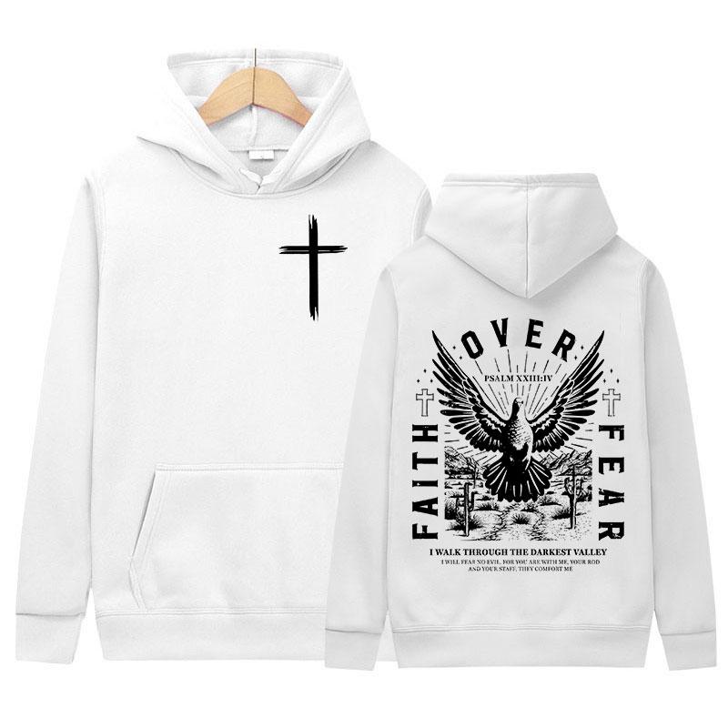 Jesus Faith Over Fear Inverse Letter Print Hoodie Christian Retro Fashion Harajuku Sweatshirt Unisex Fleece Oversized Hoodies