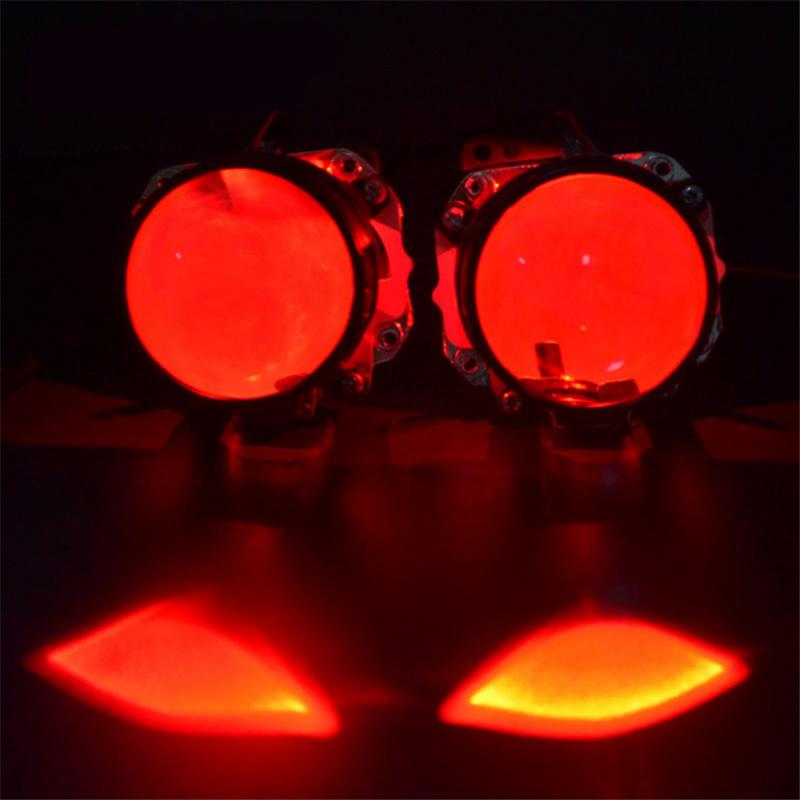 1 Pair Red Led Demon Eye Projector Lens Headlights Retrofit Car Light Accessories