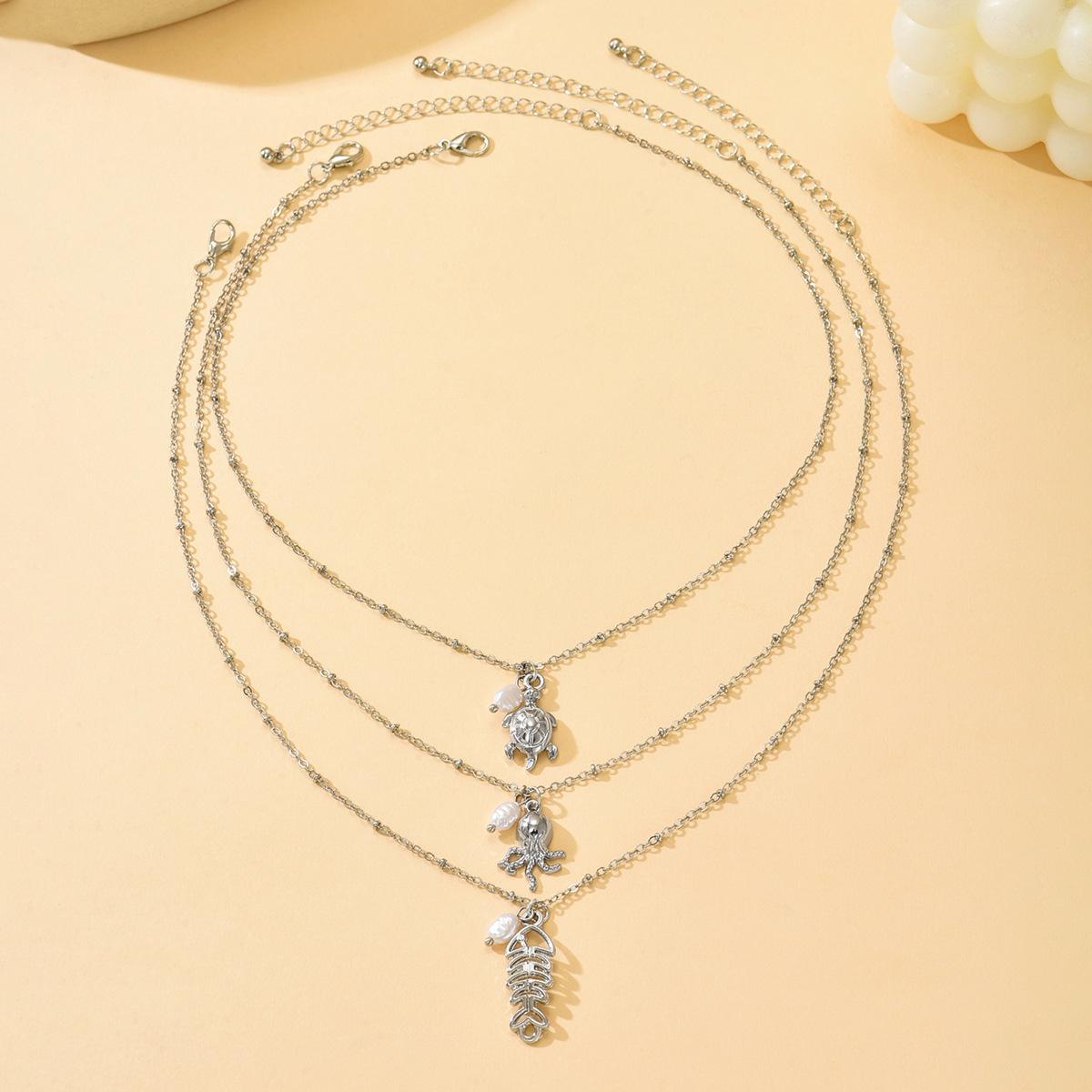 ins cold wind marine elements stacked necklace design sense multi-layer pearl collarbone chain beach vacation